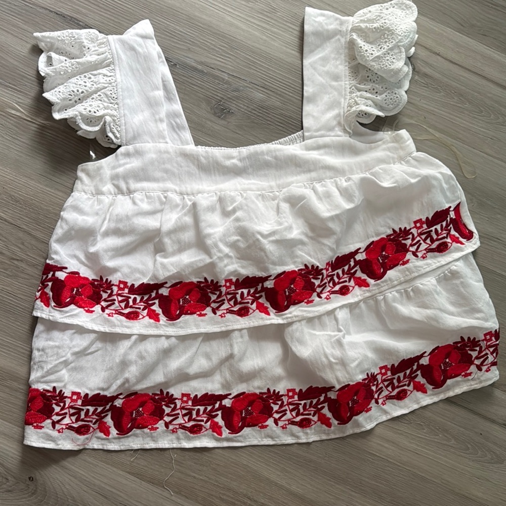 Vici White and Red Embroidered Top